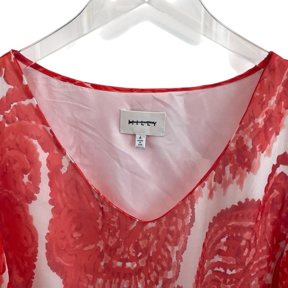 Milly Silk Coral and White Swim Coverup with V-Neck and Flutter Sleeves Size 4 - Picture 10 of 12